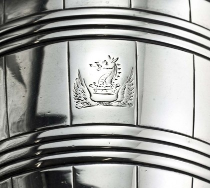 Bateman Silver Barrel Shaped Beakers (Pair) - Ducal Crest, Dalton, Draycott, Codrington